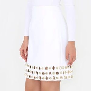 Michael Kors Collection Grommet-Hem A-Line Skirt, White/Gold